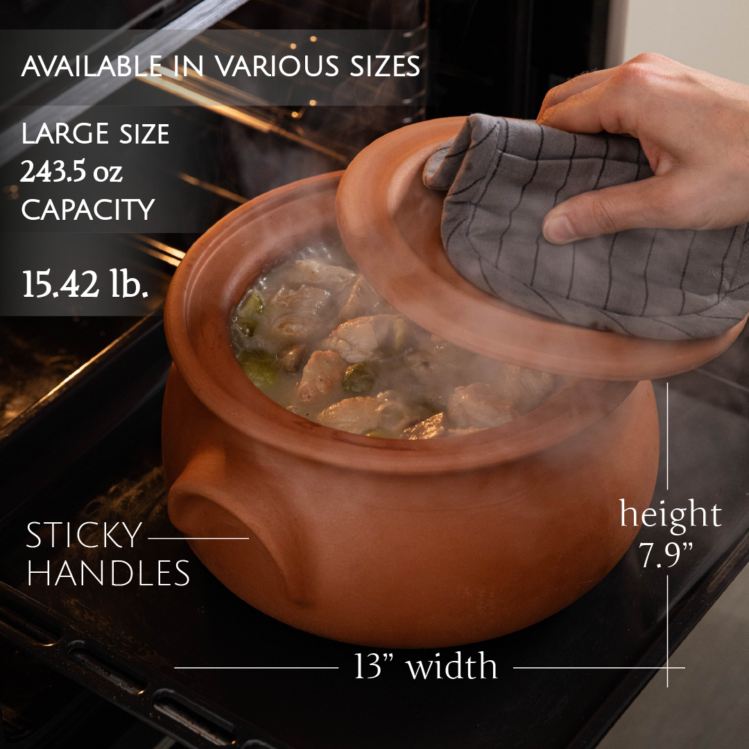 Unglazed Terracotta Cooking Pot with Lid — Suphan, 3 Sizes