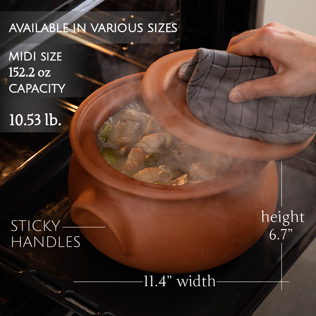 Unglazed Terracotta Cooking Pot with Lid — Suphan, 3 Sizes