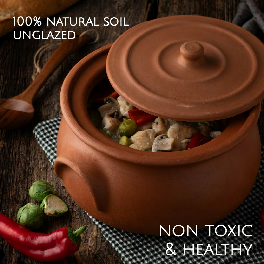 Unglazed Terracotta Cooking Pot with Lid — Suphan, 3 Sizes