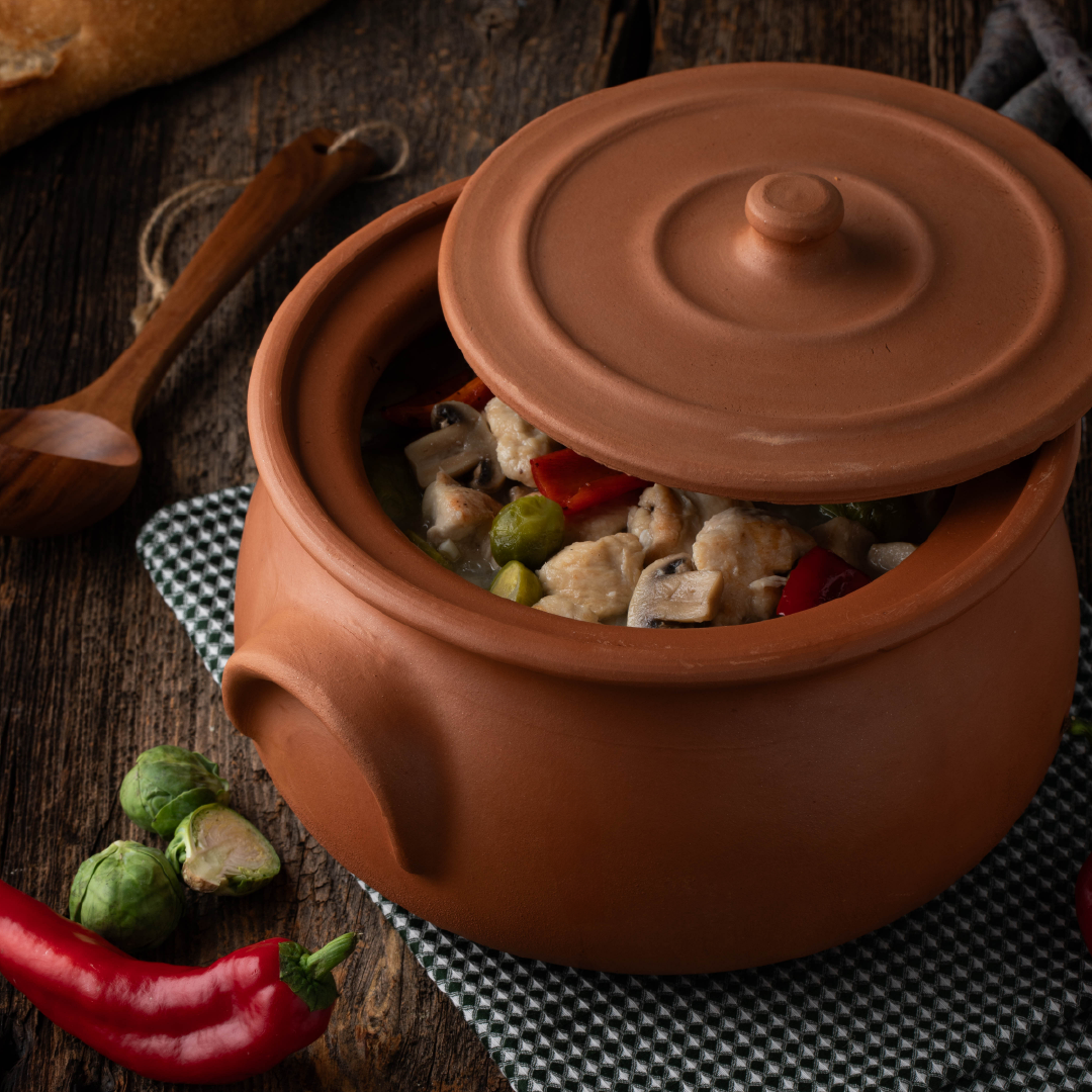 Unglazed Terracotta Cooking Pot with Lid — Suphan, 3 Sizes
