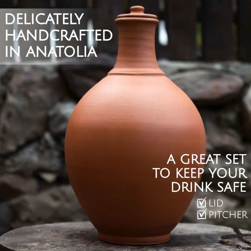 Unglazed Terracotta Clay Pitcher with Lid — 3 Sizes
