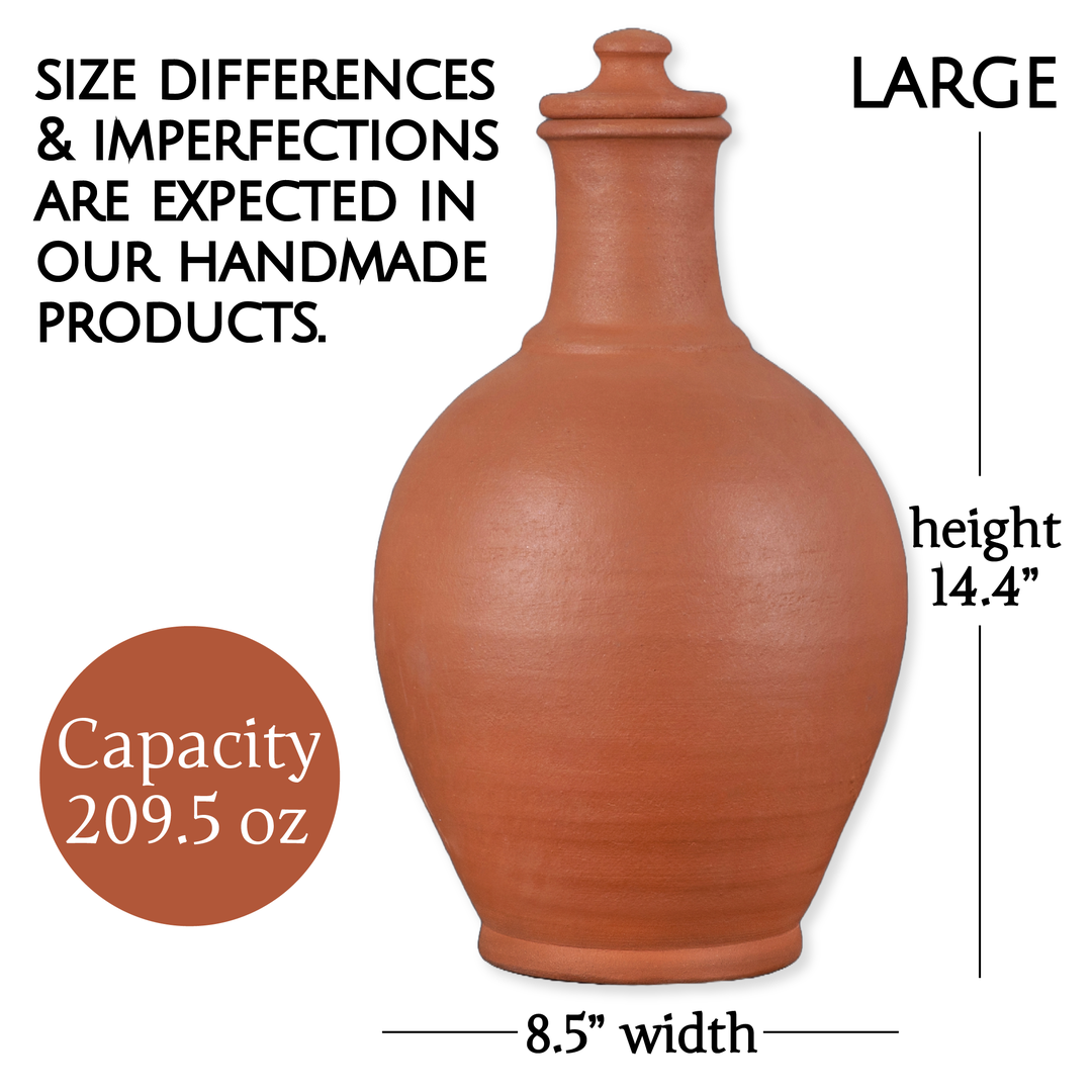 Unglazed Terracotta Clay Pitcher with Lid — 3 Sizes