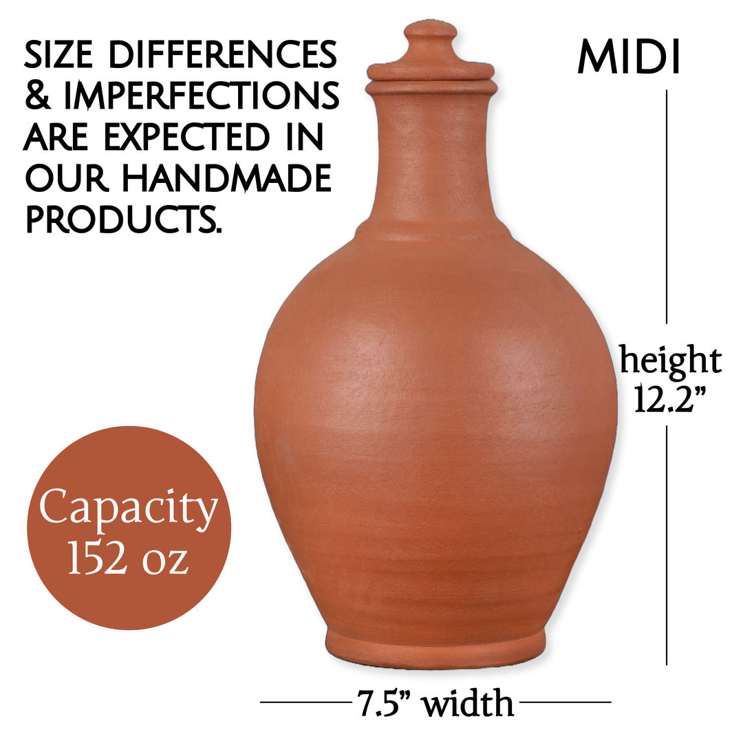 Unglazed Terracotta Clay Pitcher with Lid — 3 Sizes