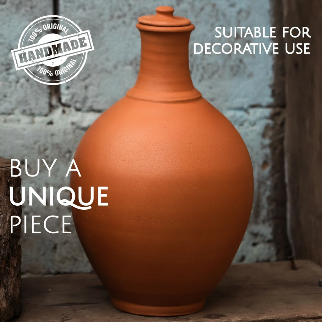 Unglazed Terracotta Clay Pitcher with Lid — 3 Sizes
