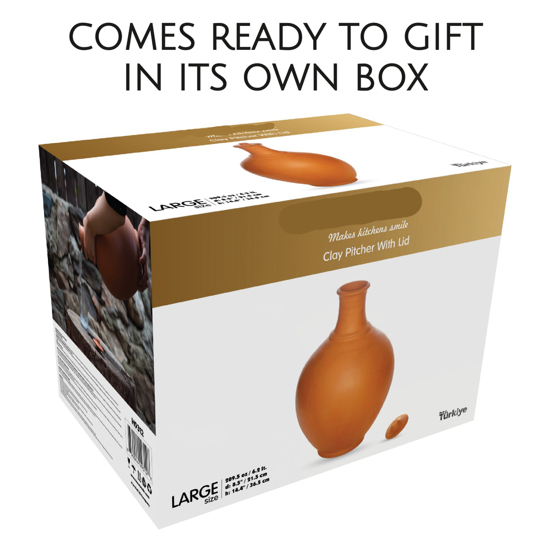 Unglazed Terracotta Clay Pitcher with Lid — 3 Sizes