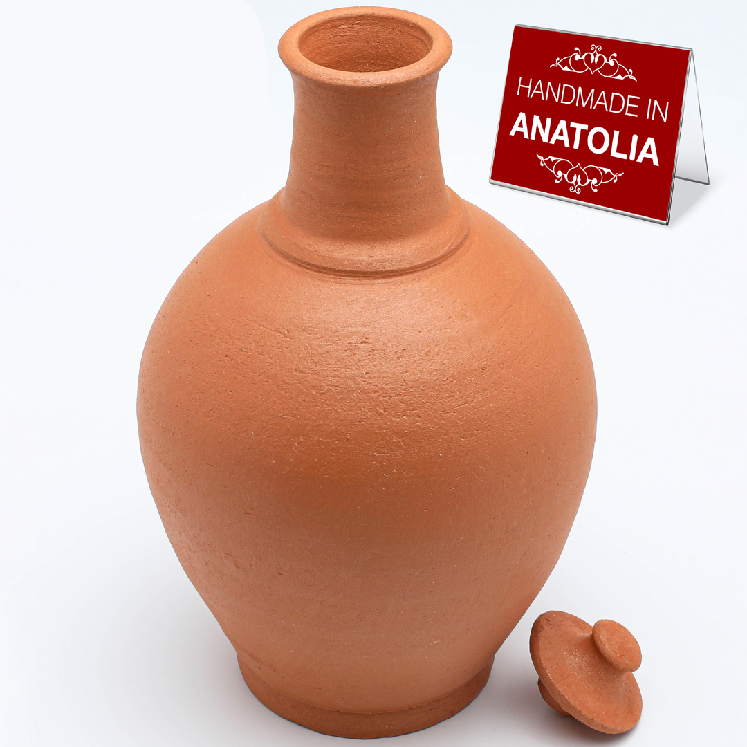 Unglazed Terracotta Clay Pitcher with Lid — 3 Sizes
