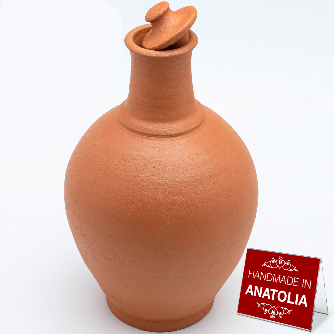 Unglazed Terracotta Clay Pitcher with Lid — 3 Sizes