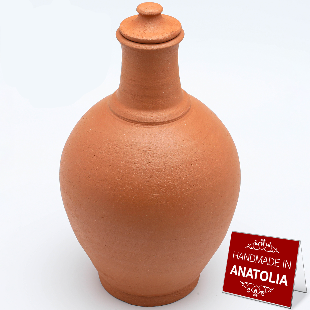 Unglazed Terracotta Clay Pitcher with Lid — 3 Sizes