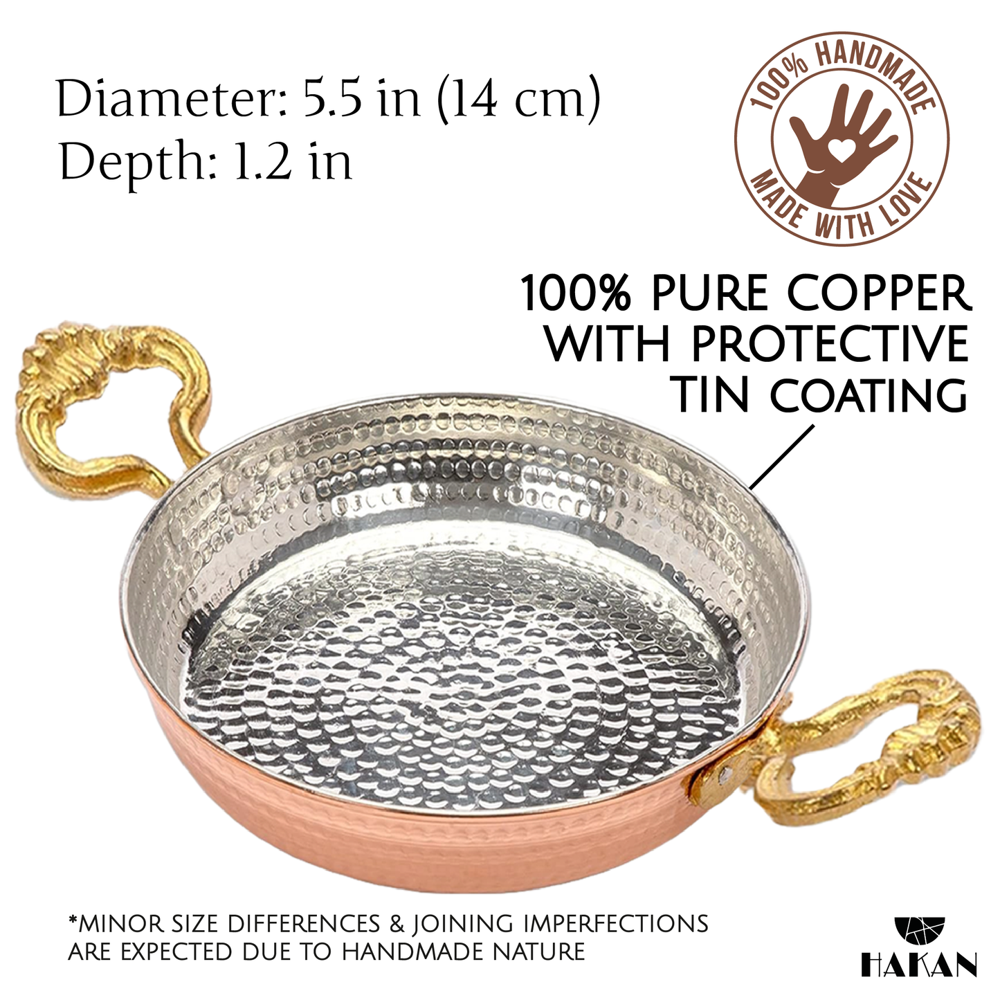 Handmade Copper Egg Pan — 7 Sizes, 5.5 to 10.6 Inch