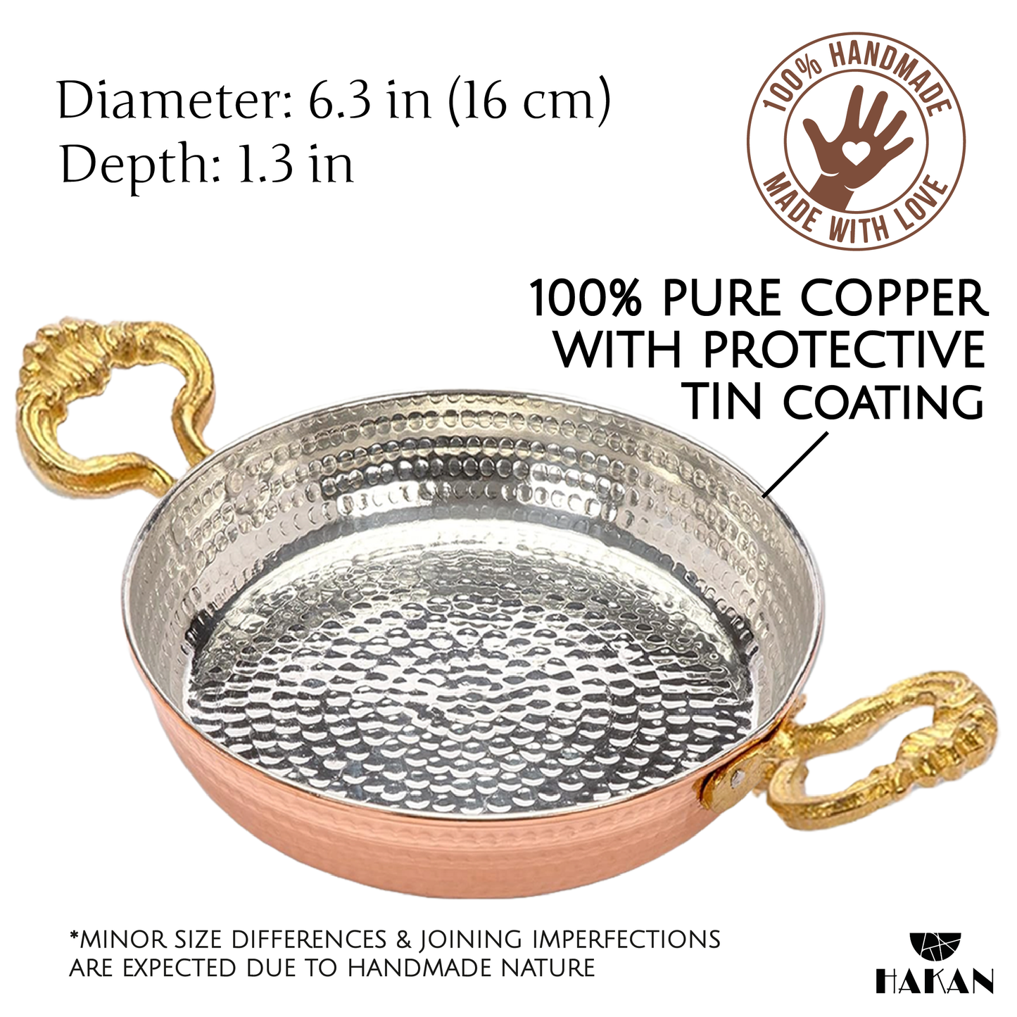 Handmade Copper Egg Pan — 7 Sizes, 5.5 to 10.6 Inch
