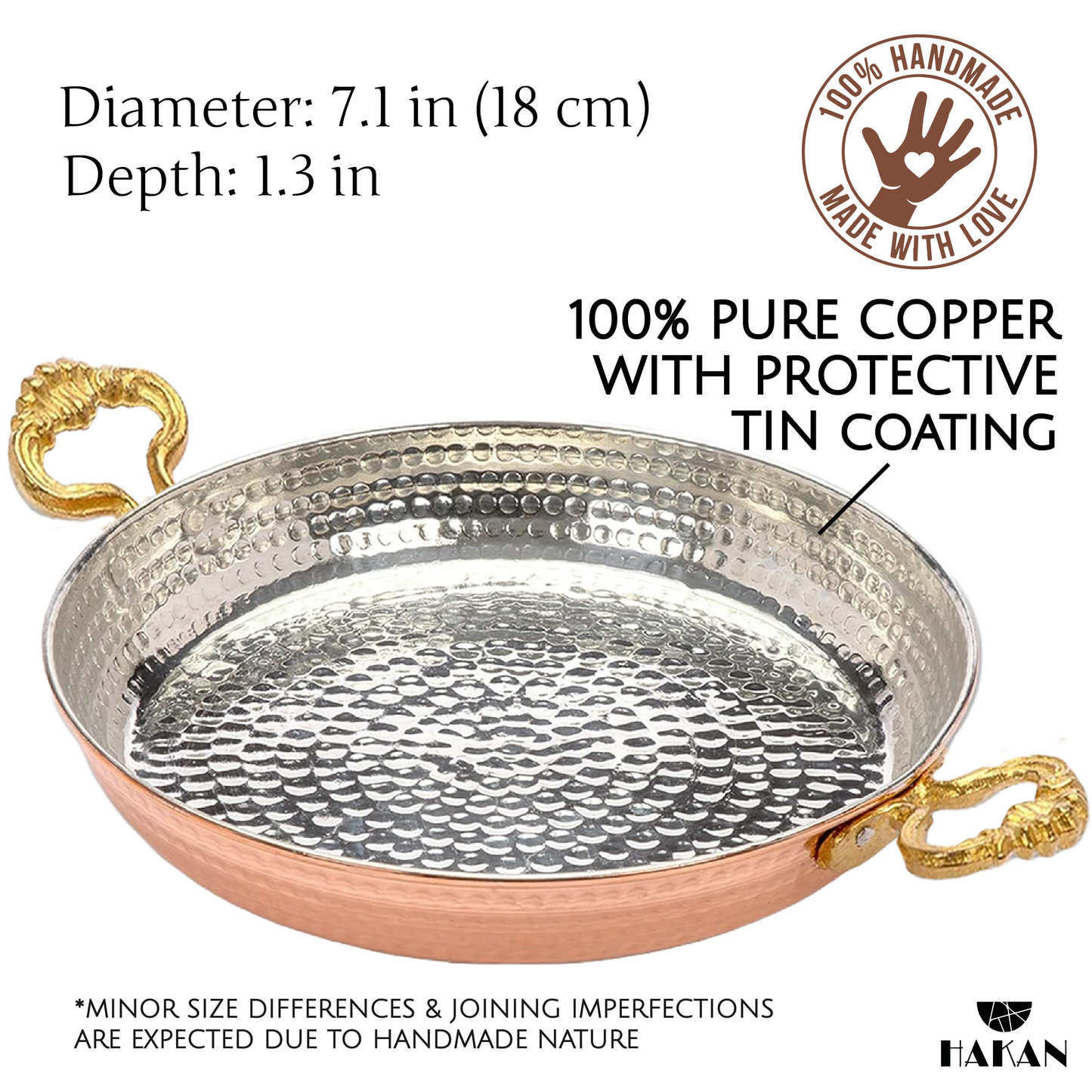 Handmade Copper Egg Pan — 7 Sizes, 5.5 to 10.6 Inch