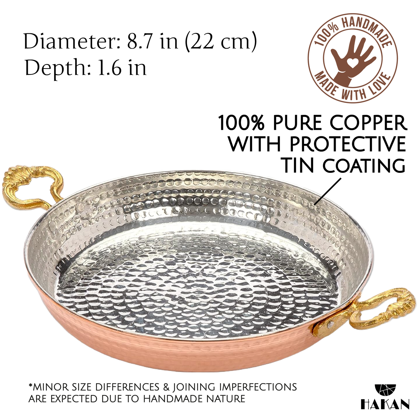 Handmade Copper Egg Pan — 7 Sizes, 5.5 to 10.6 Inch