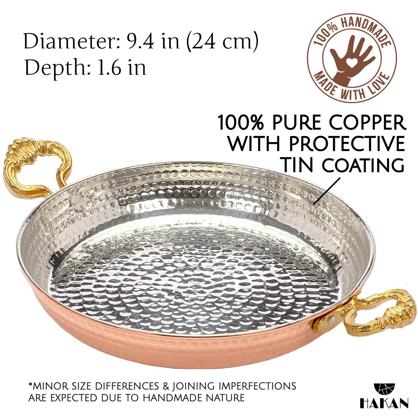 Handmade Copper Egg Pan — 7 Sizes, 5.5 to 10.6 Inch