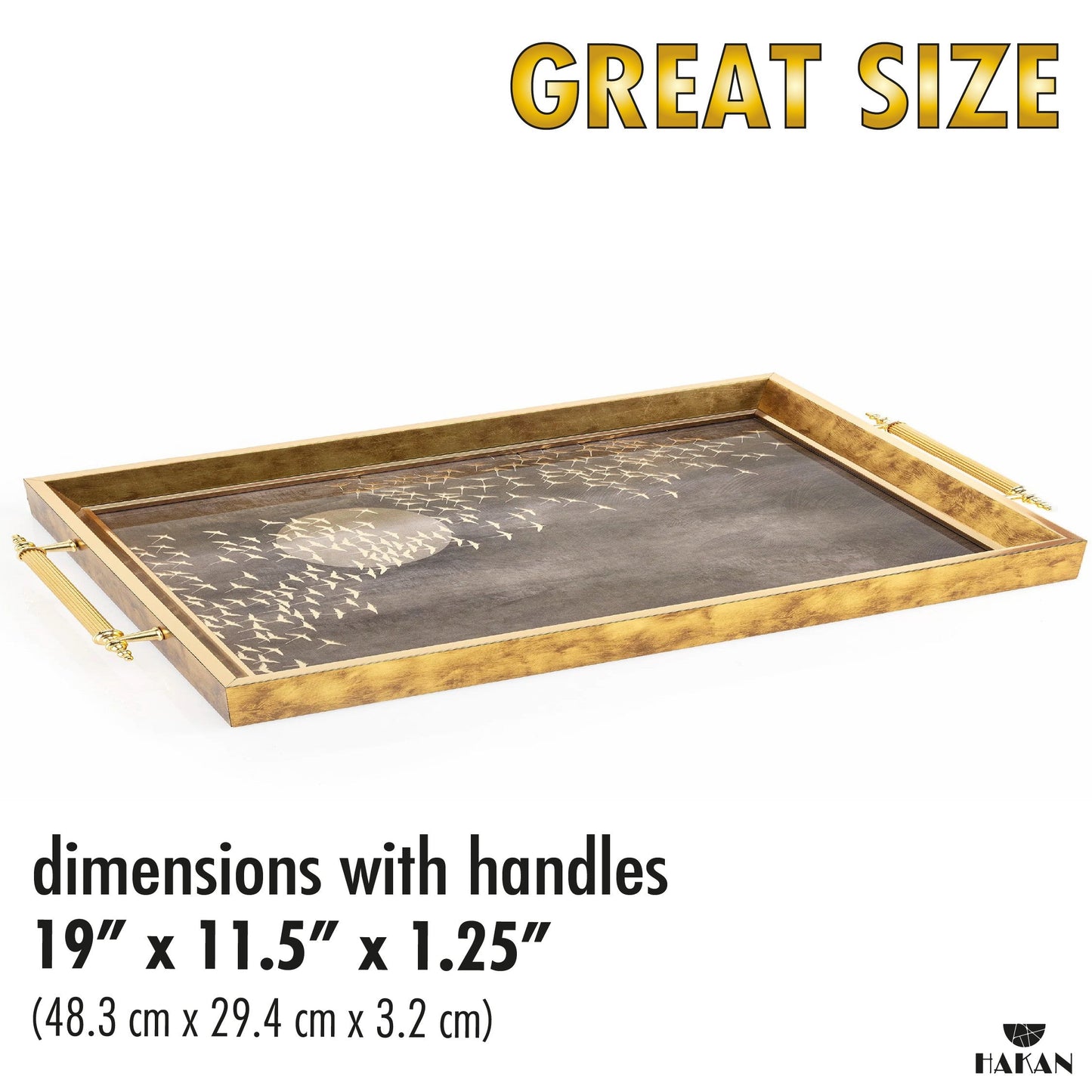 Glass Serving Tray Gold Moonlit Flight 19x11.5