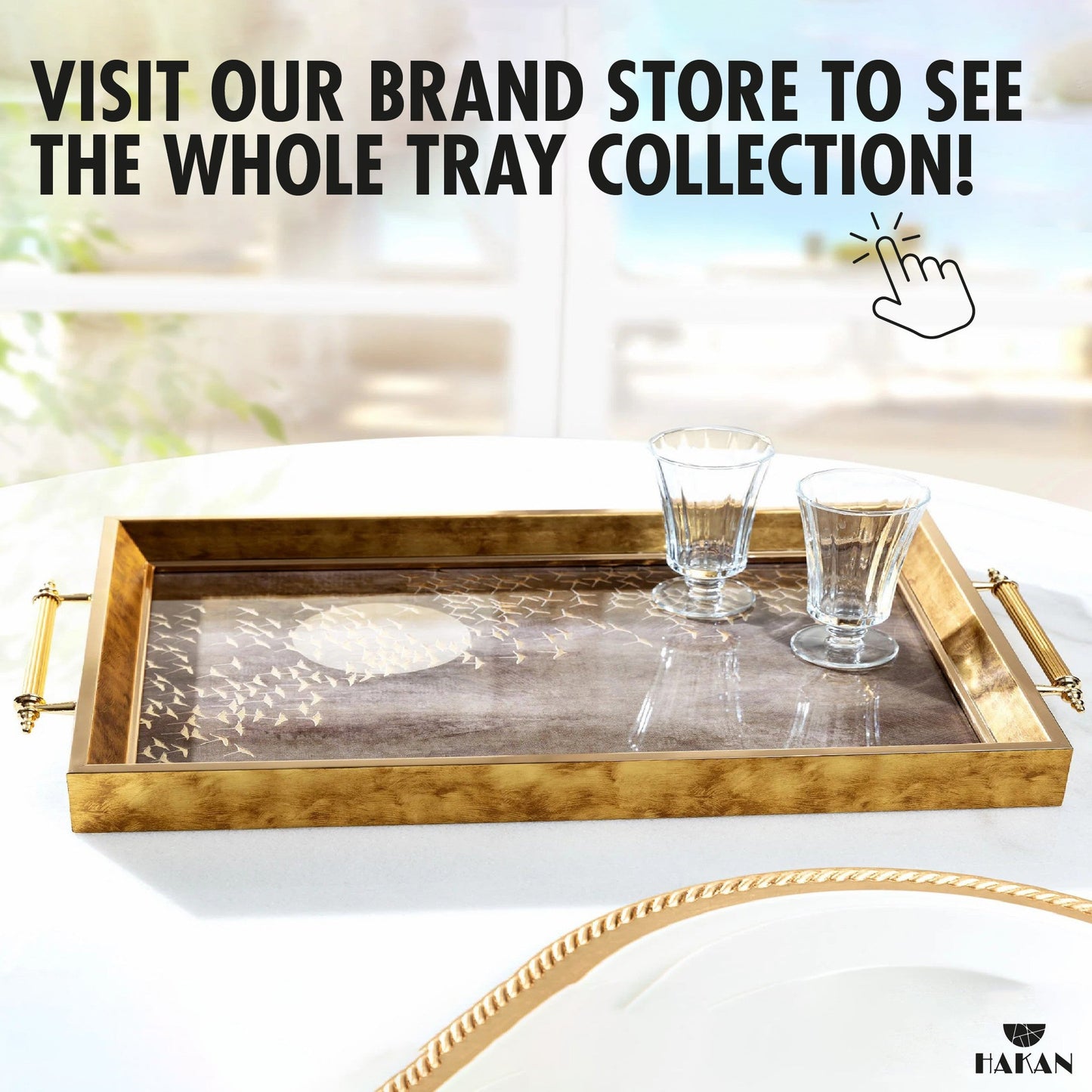 Glass Serving Tray Gold Moonlit Flight 19x11.5