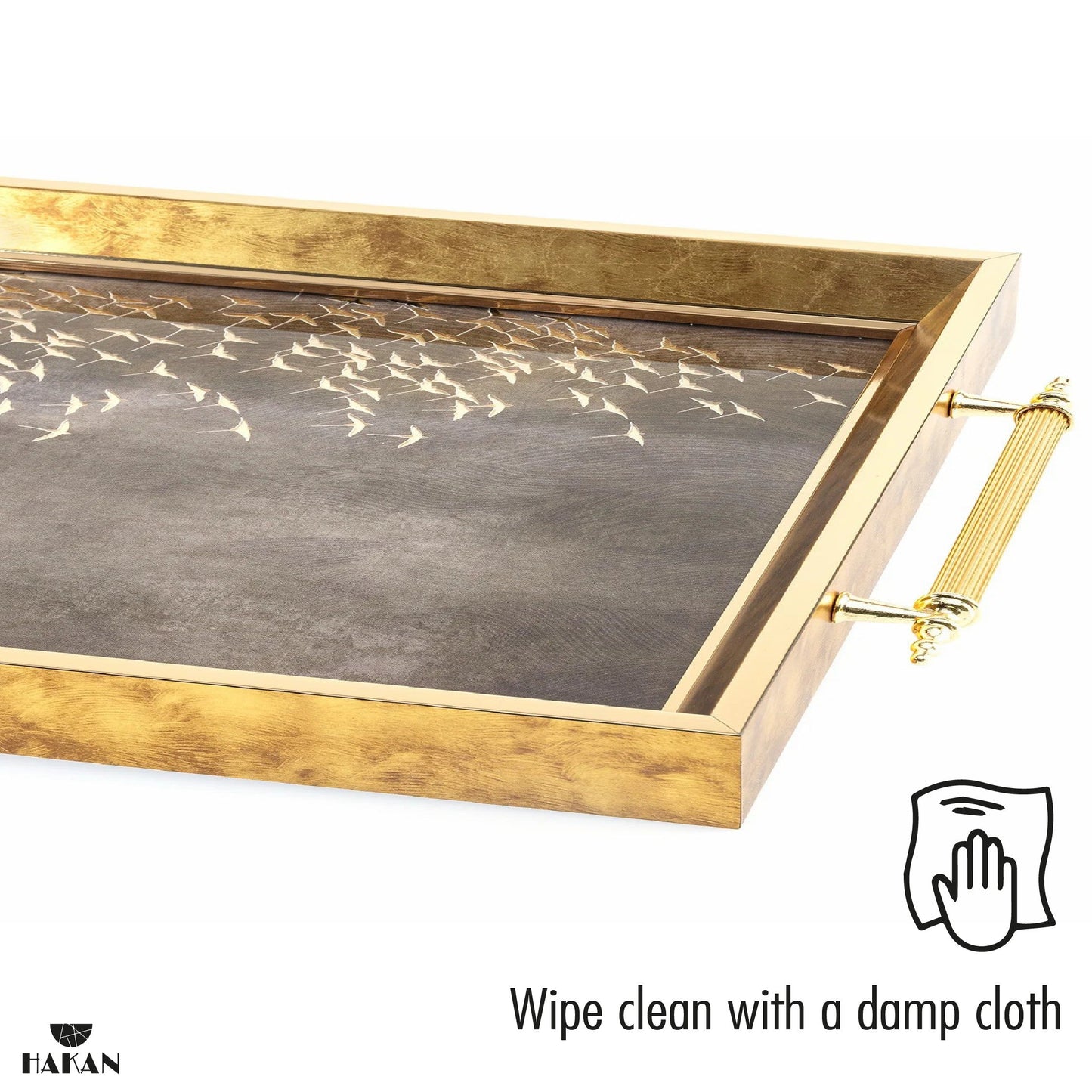 Glass Serving Tray Gold Moonlit Flight 19x11.5
