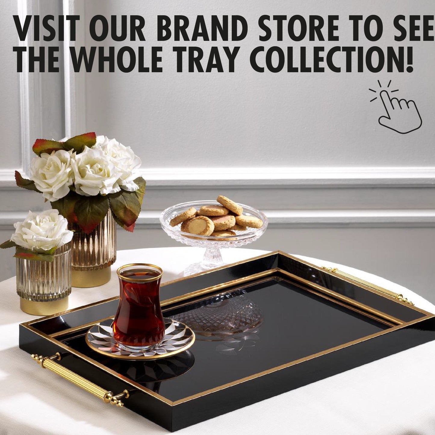 Glass Serving Tray Black Golden Leaf 19x11.5