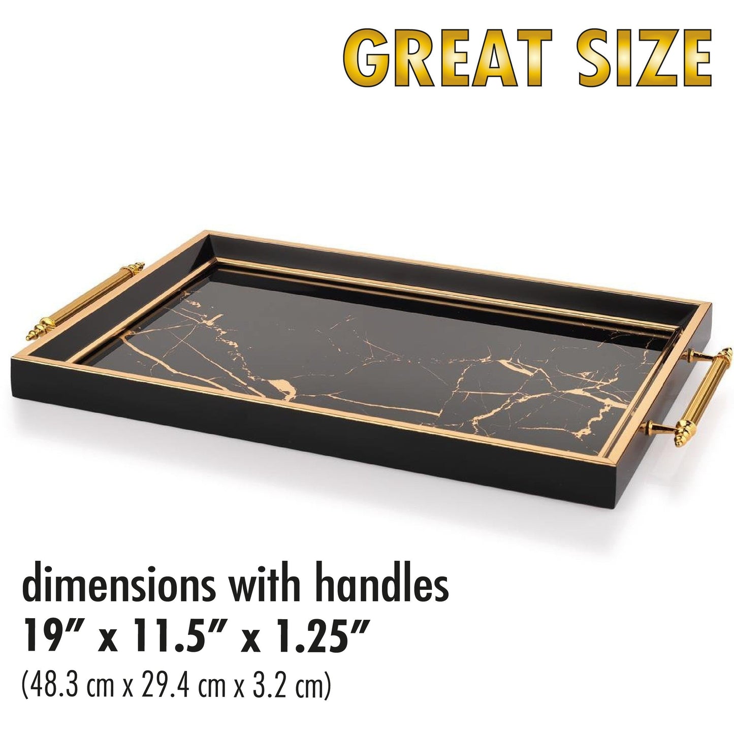 Glass Serving Tray Black Gold Marble 19x11.5