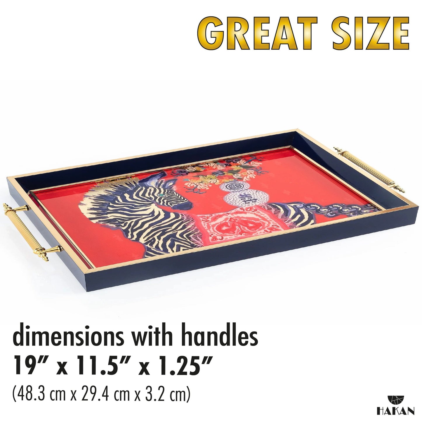 Glass Serving Tray Red Safari Zebra 19x11.5