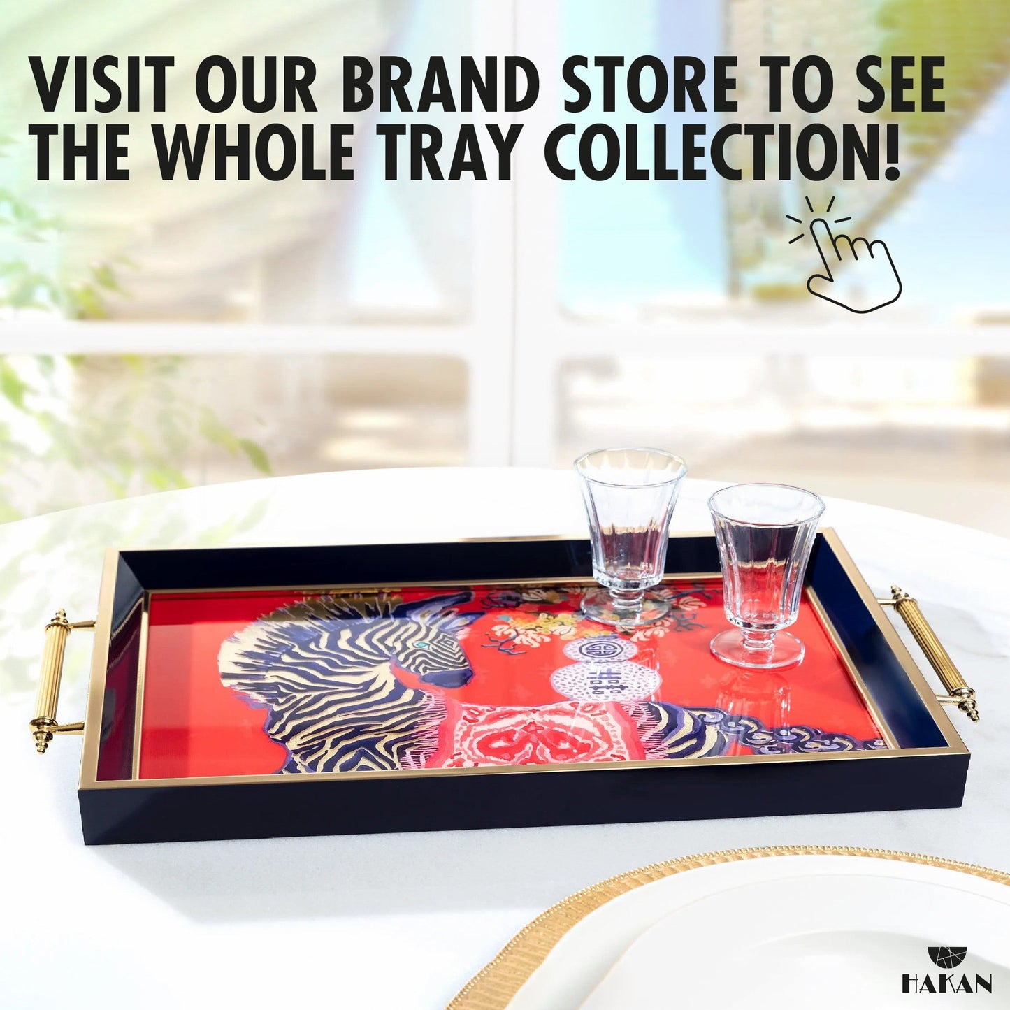 Glass Serving Tray Red Safari Zebra 19x11.5