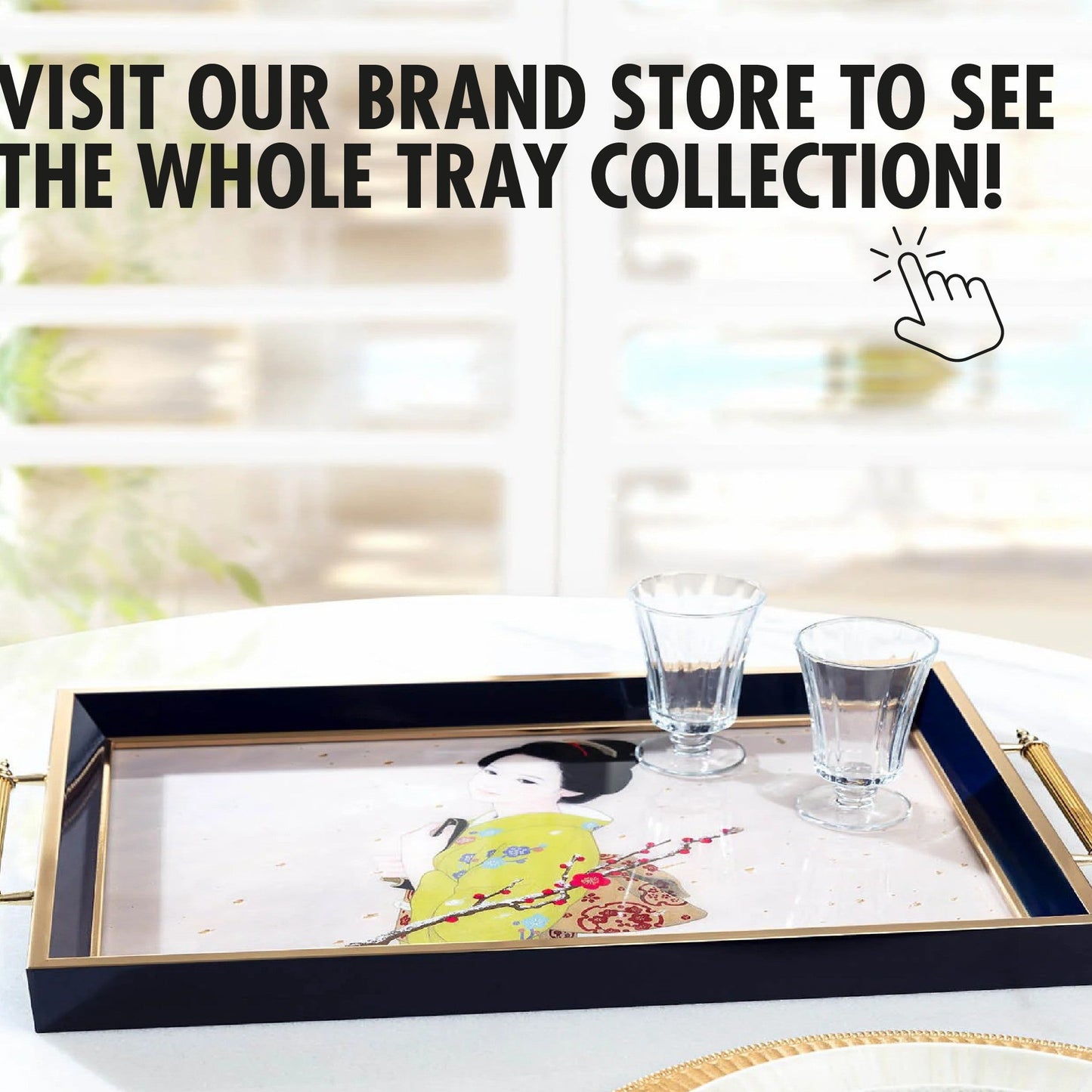 Glass Serving Tray Ivory Sakura Elegance 19x11.5