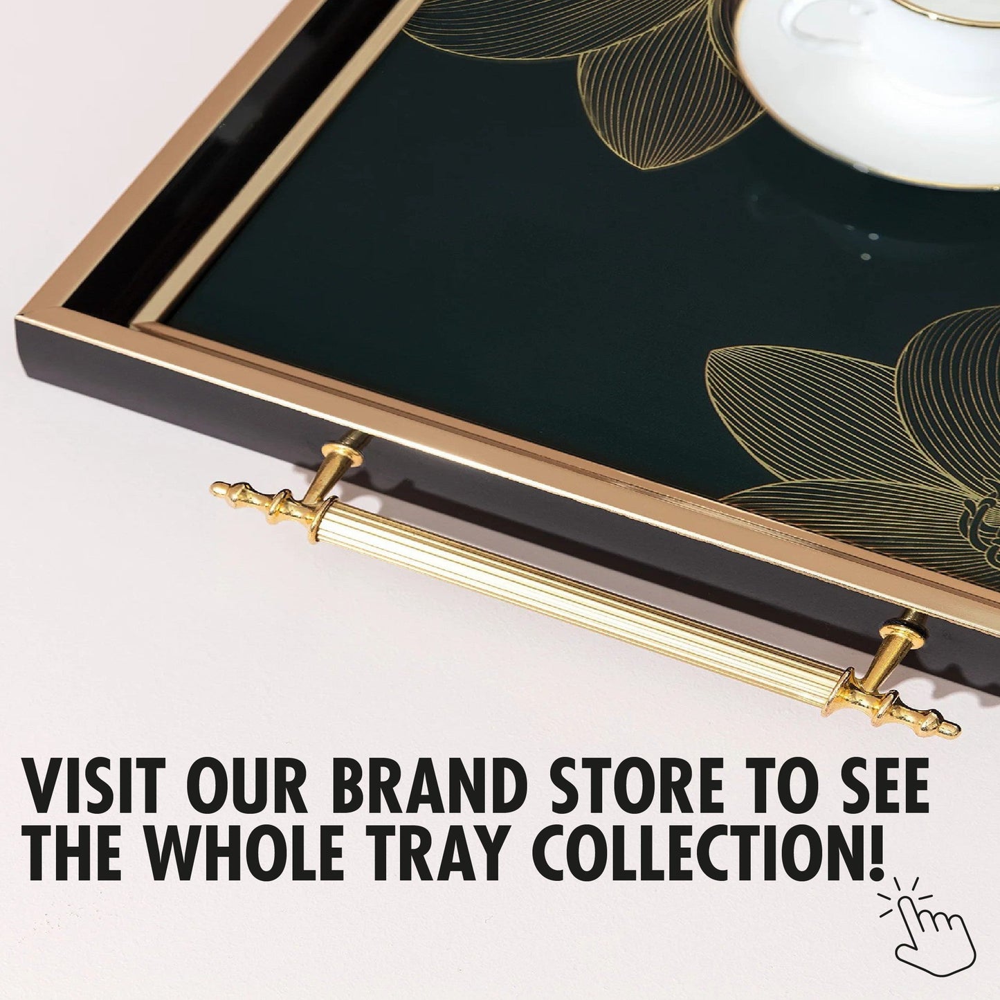 Glass Serving Tray Black Gold Floral 19x11.5