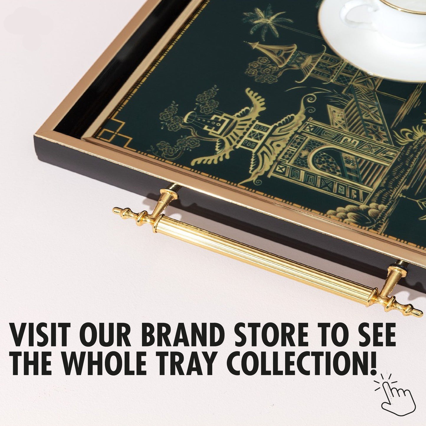 Glass Serving Tray Black Golden Voyage 19x11.5