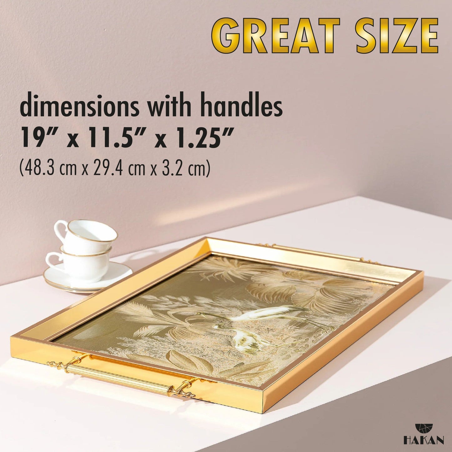 Glass Serving Tray Gold Garden Elegance 19x11.5