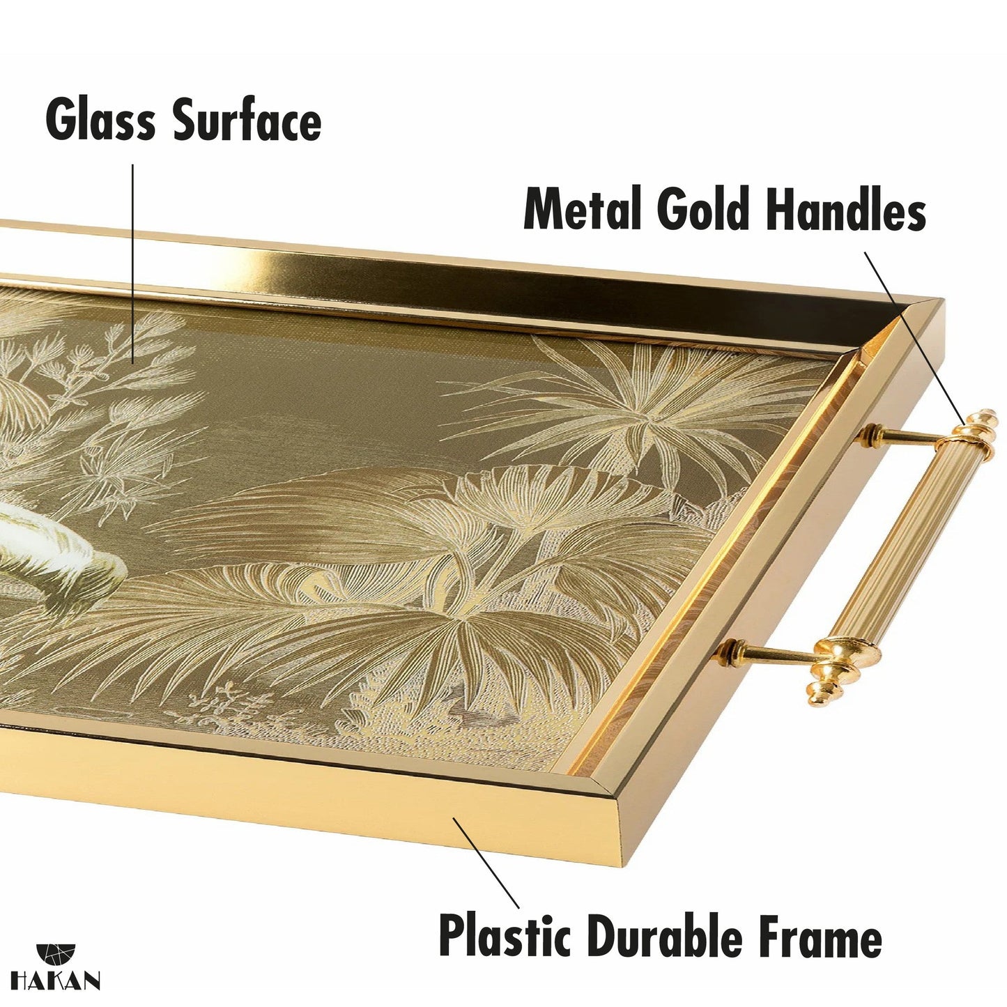 Glass Serving Tray Gold Garden Elegance 19x11.5