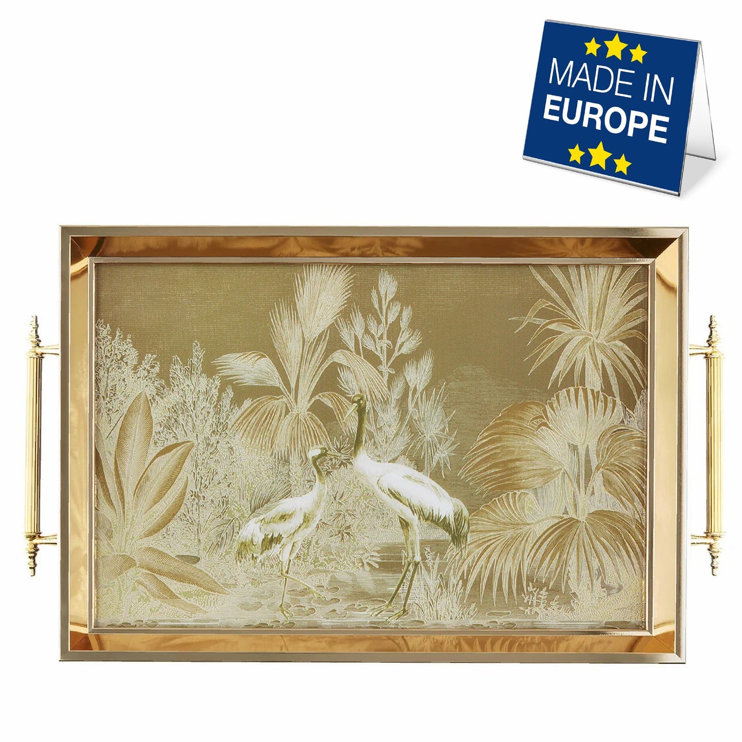Glass Serving Tray Gold Garden Elegance 19x11.5