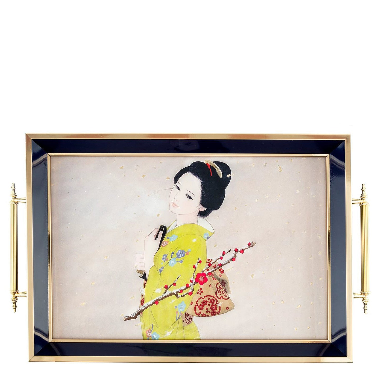 Glass Serving Tray Ivory Sakura Elegance 19x11.5