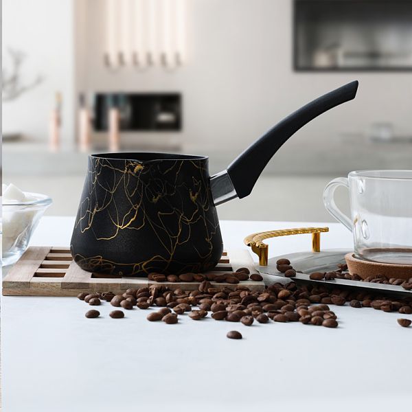 Turkish Coffee Pot — Granite Nonstick Black & Gold, 3 Sizes