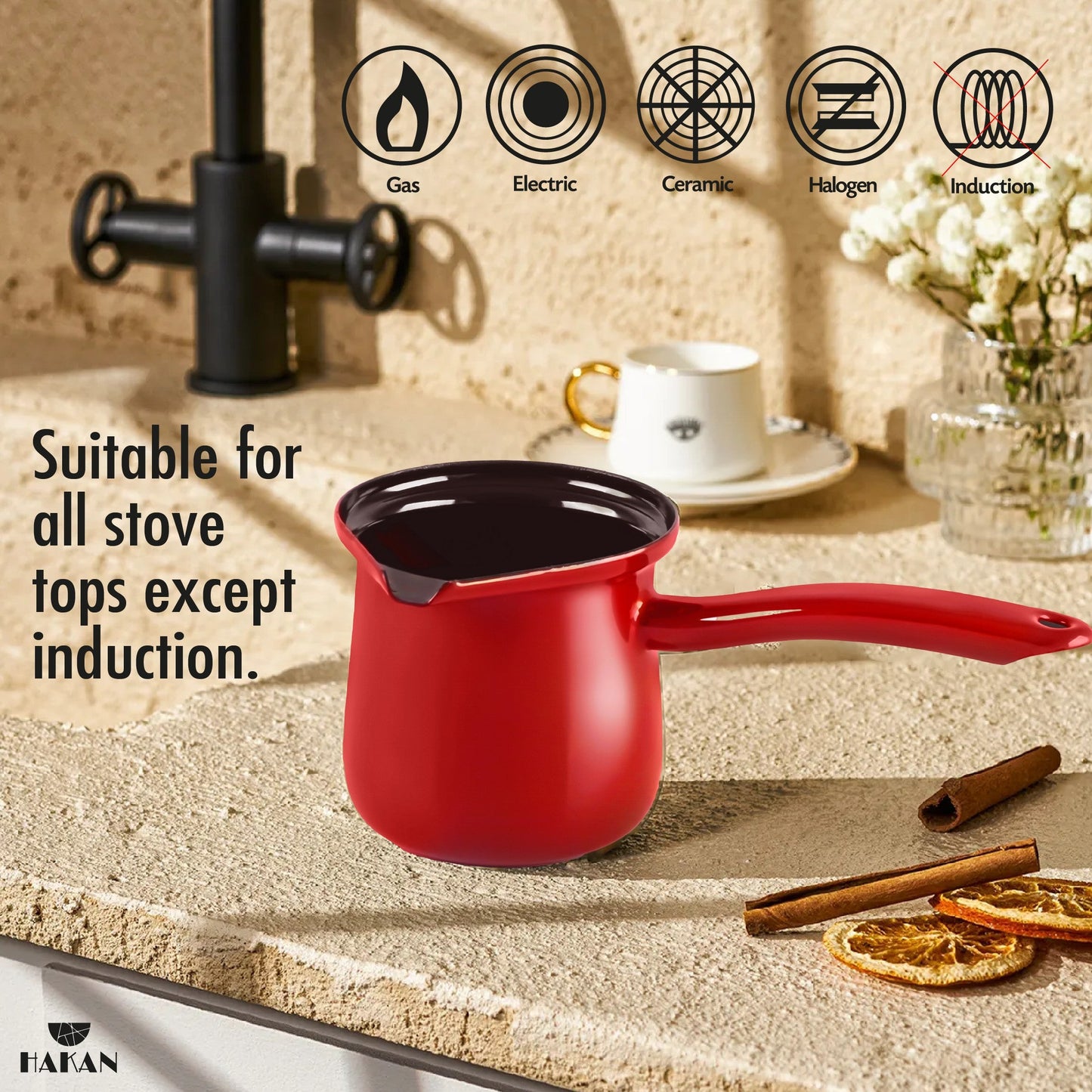 Enamel Turkish Coffee Pot for Stovetop — 6 or 10 Servings