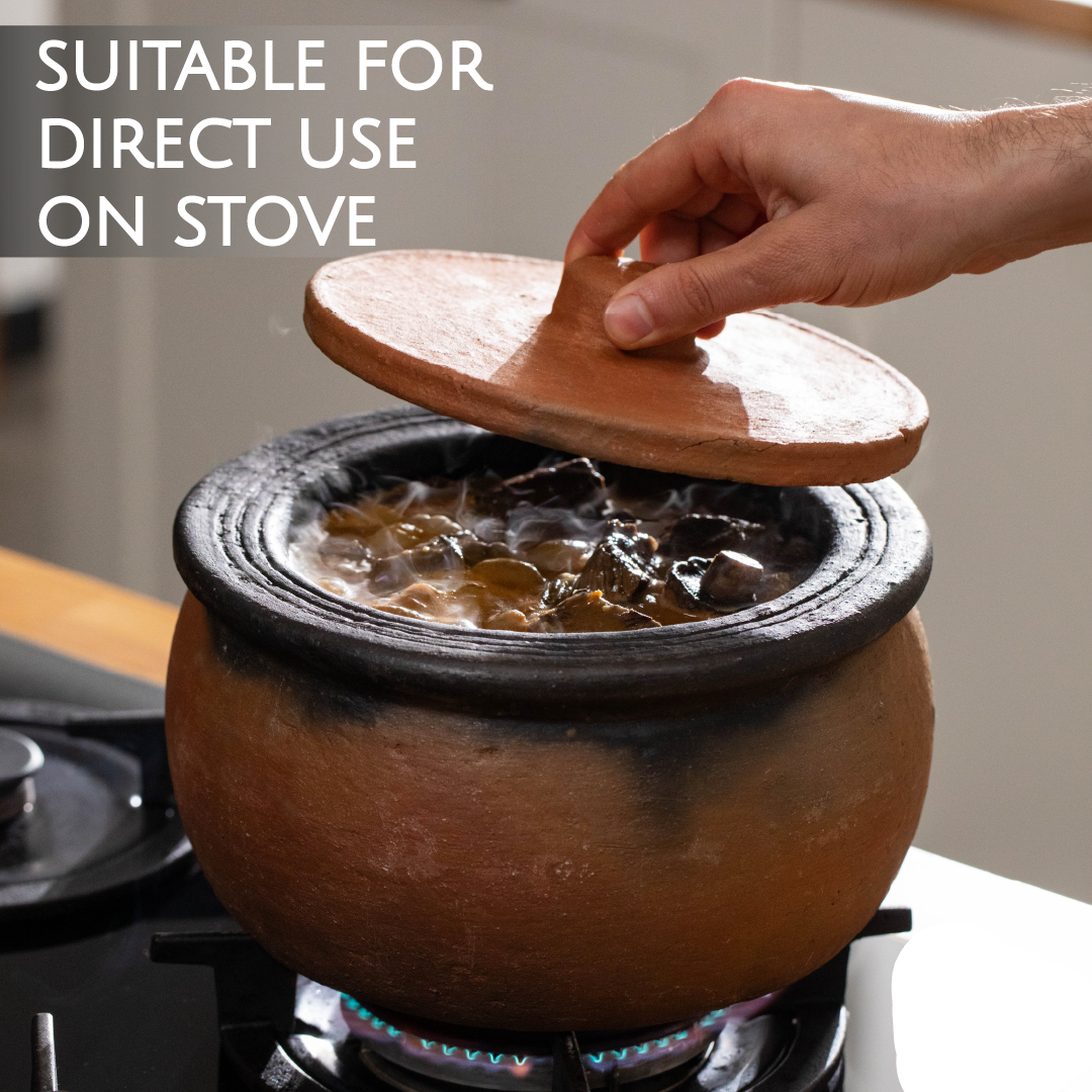 Twice-Baked Unglazed Clay Cooking Pot with Lid — Efes, 4 Sizes