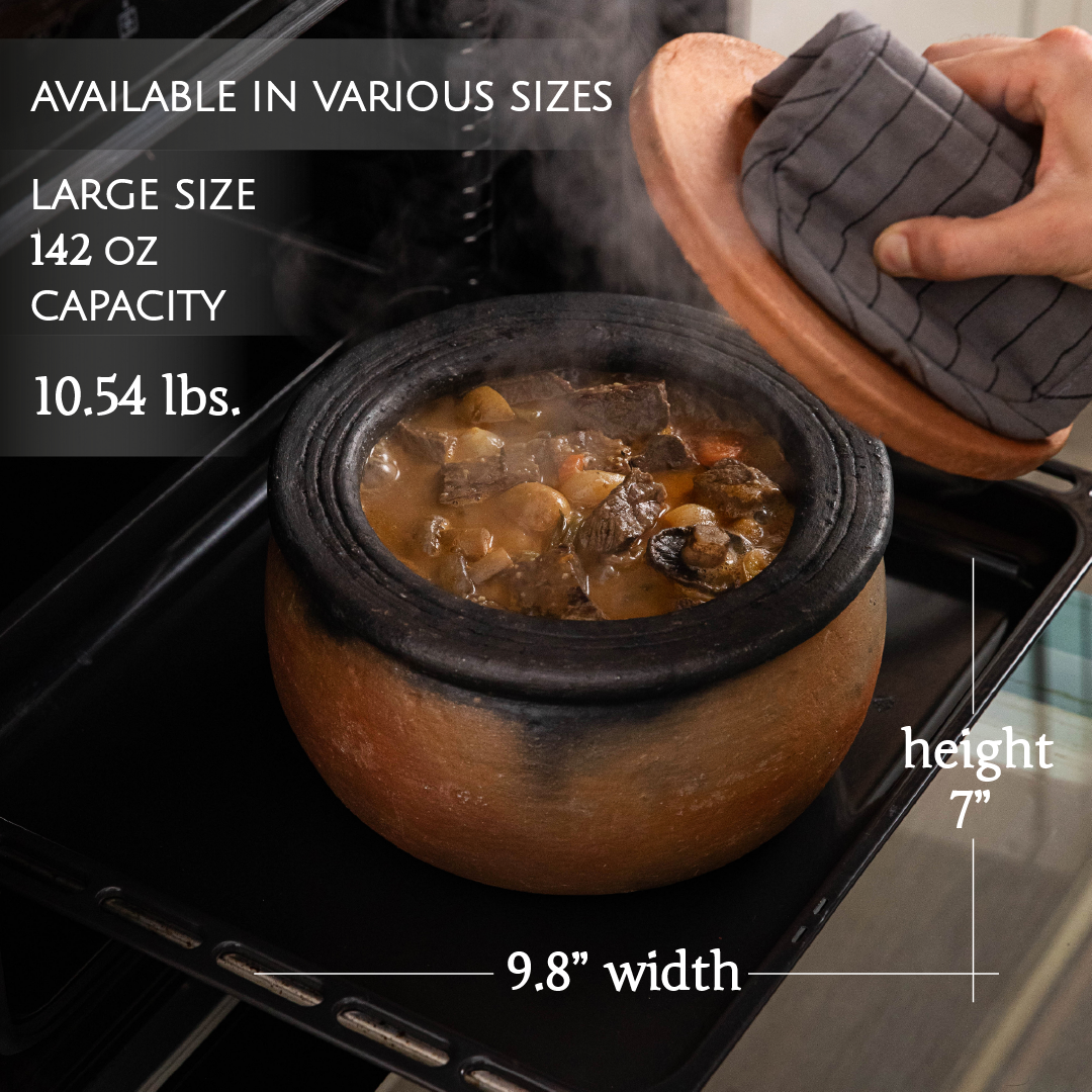 Twice-Baked Unglazed Clay Cooking Pot with Lid — Efes, 4 Sizes