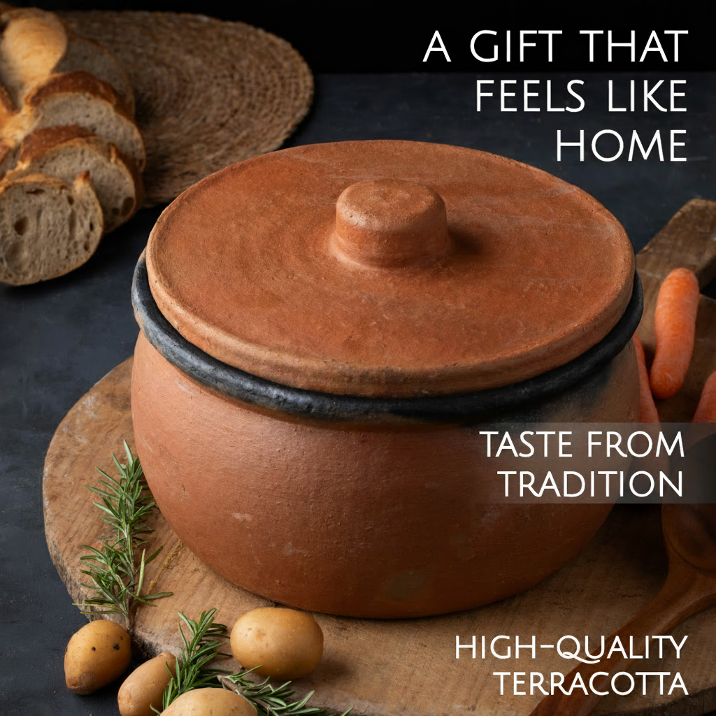 Twice-Baked Unglazed Clay Cooking Pot with Lid — Efes, 4 Sizes