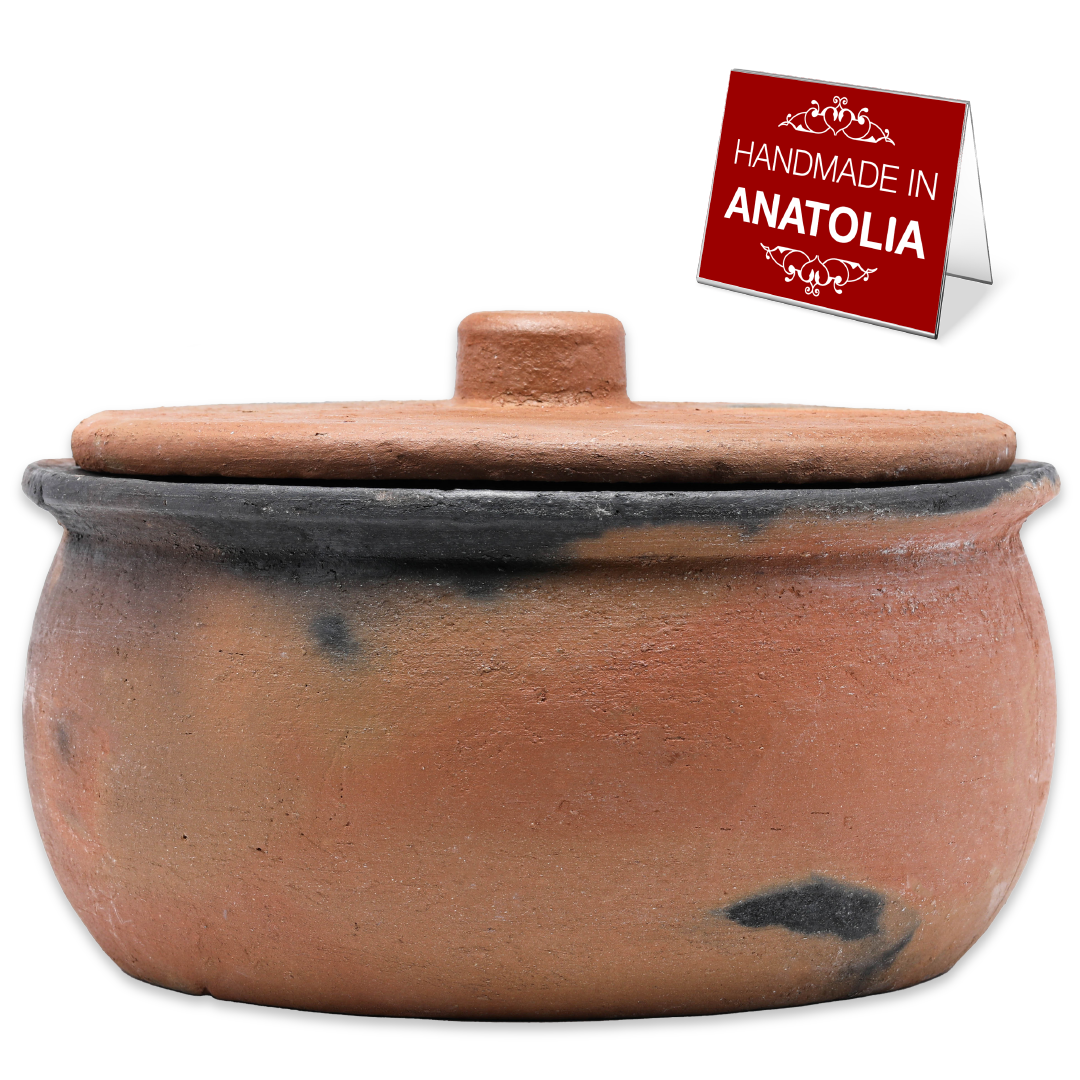 Twice-Baked Unglazed Clay Cooking Pot with Lid — Efes, 4 Sizes