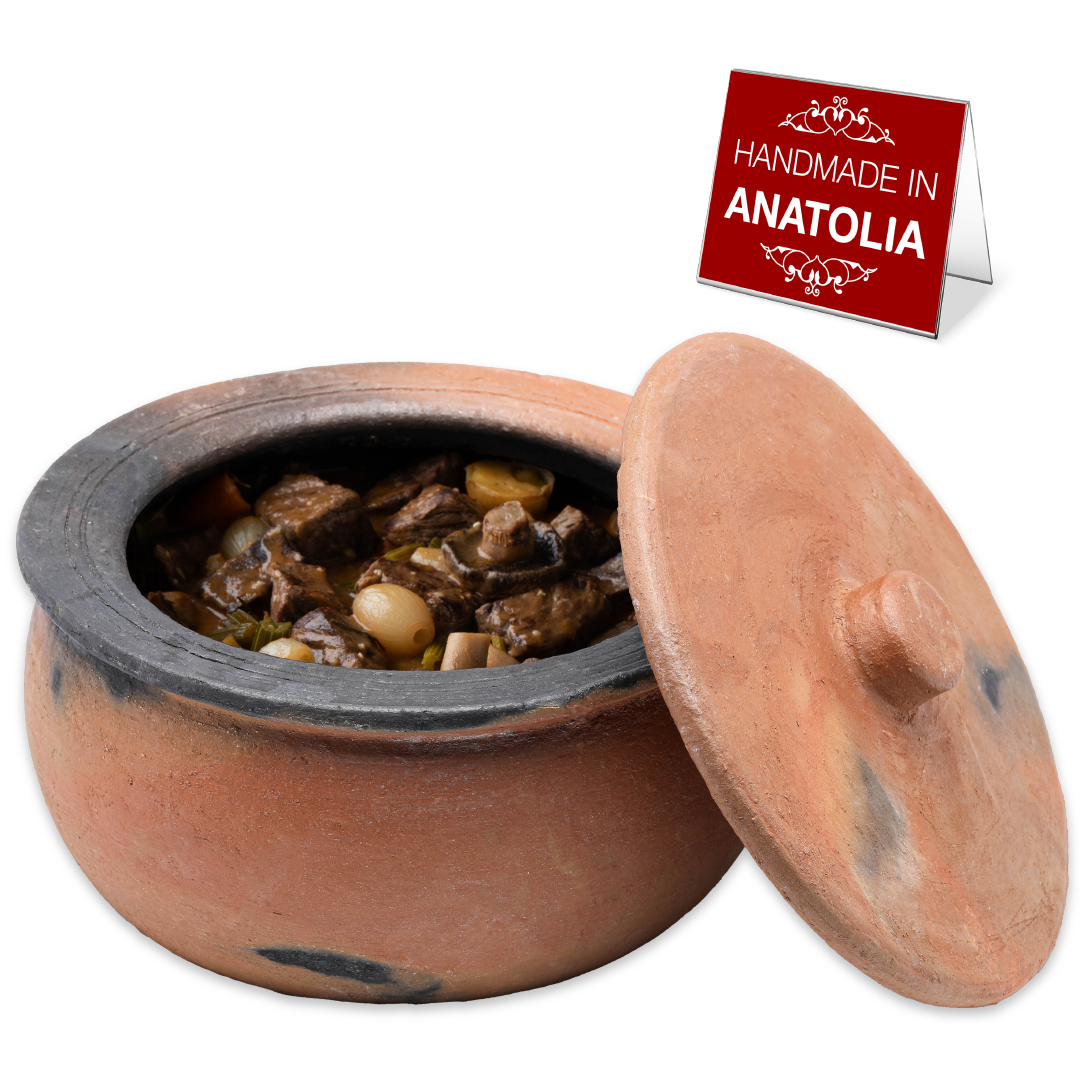 Twice-Baked Unglazed Clay Cooking Pot with Lid — Efes, 4 Sizes