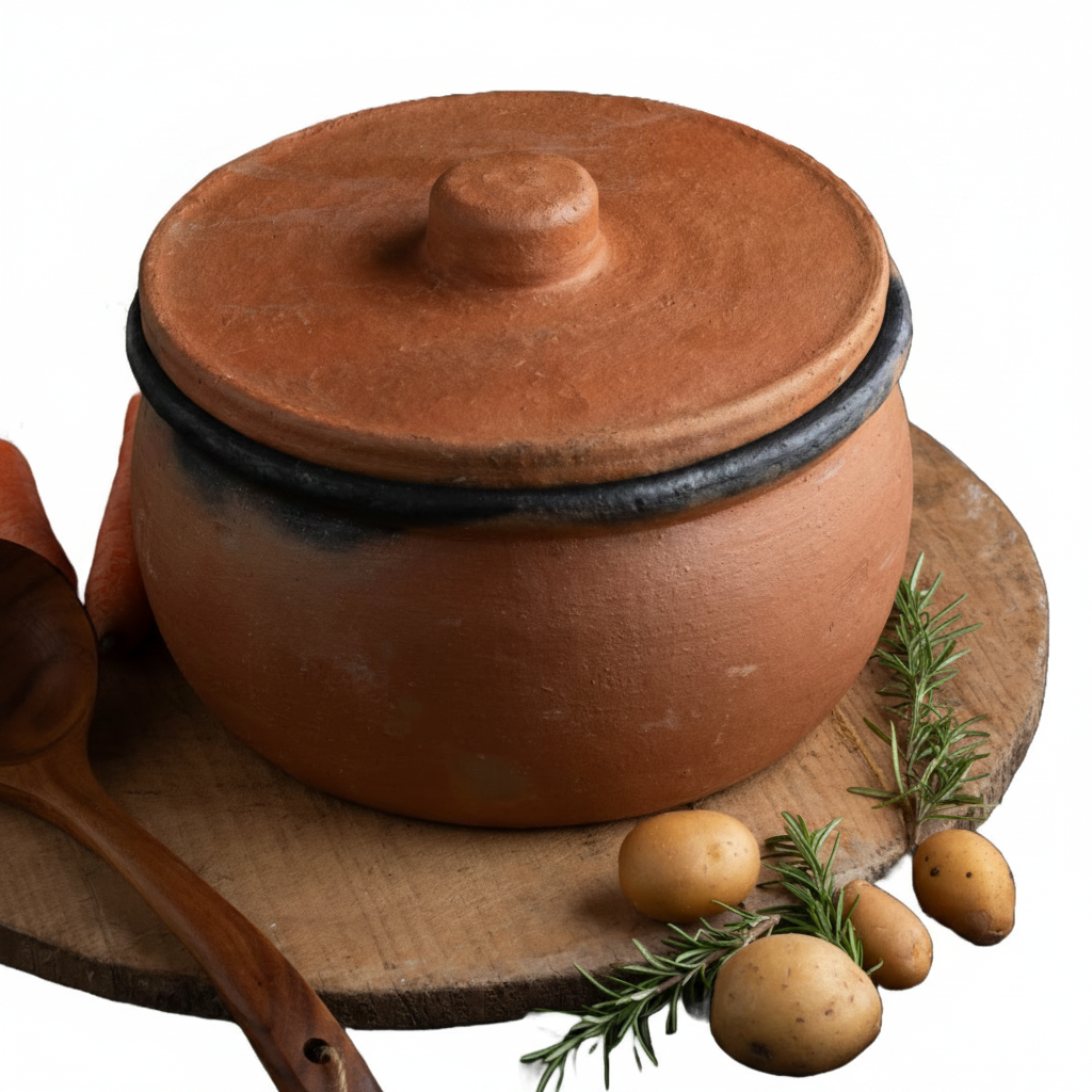 Twice-Baked Unglazed Clay Cooking Pot with Lid — Efes, 4 Sizes