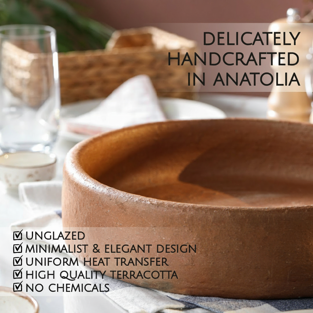 Terracotta Cooking Pan Open Top — Efes Unglazed, 2 Sizes
