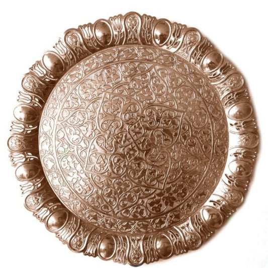 Decorative Round Serving Tray Embossed — 13 Inch Platter