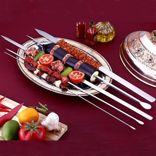Stainless Steel Flat Kabob Skewers Chrome Finish — 19.6 Inch