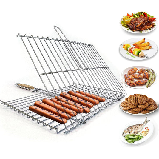 Lockable Grill Basket with Wooden Handle — 11.8 x 15.8 Inch