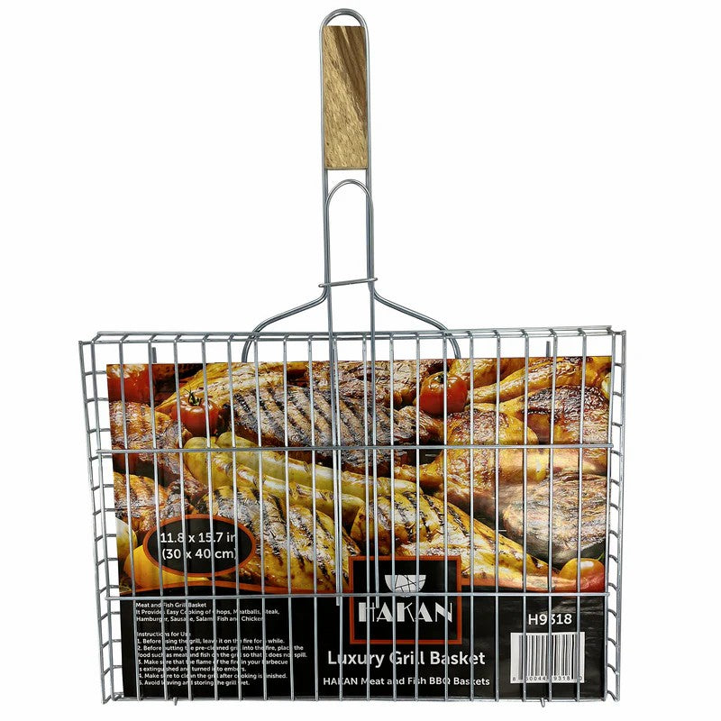Lockable Grill Basket with Wooden Handle — 11.8 x 15.8 Inch