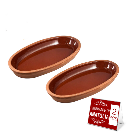 Oval Glazed Terracotta Clay Pans Set of 2 — Bergama, Midi & Large