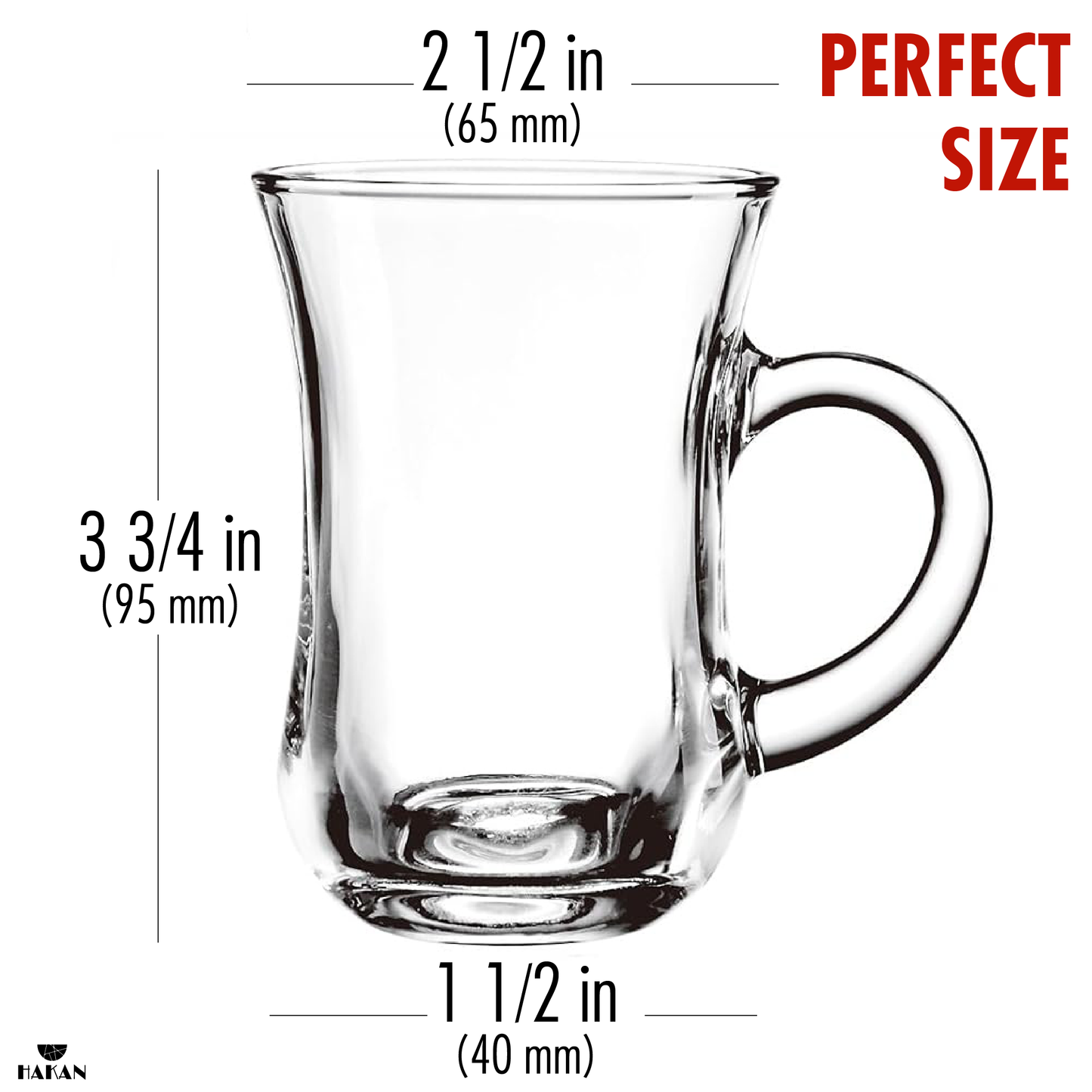 Turkish Tea Cup Set with Handles 6 Piece — Istanbul, 4.9 Oz