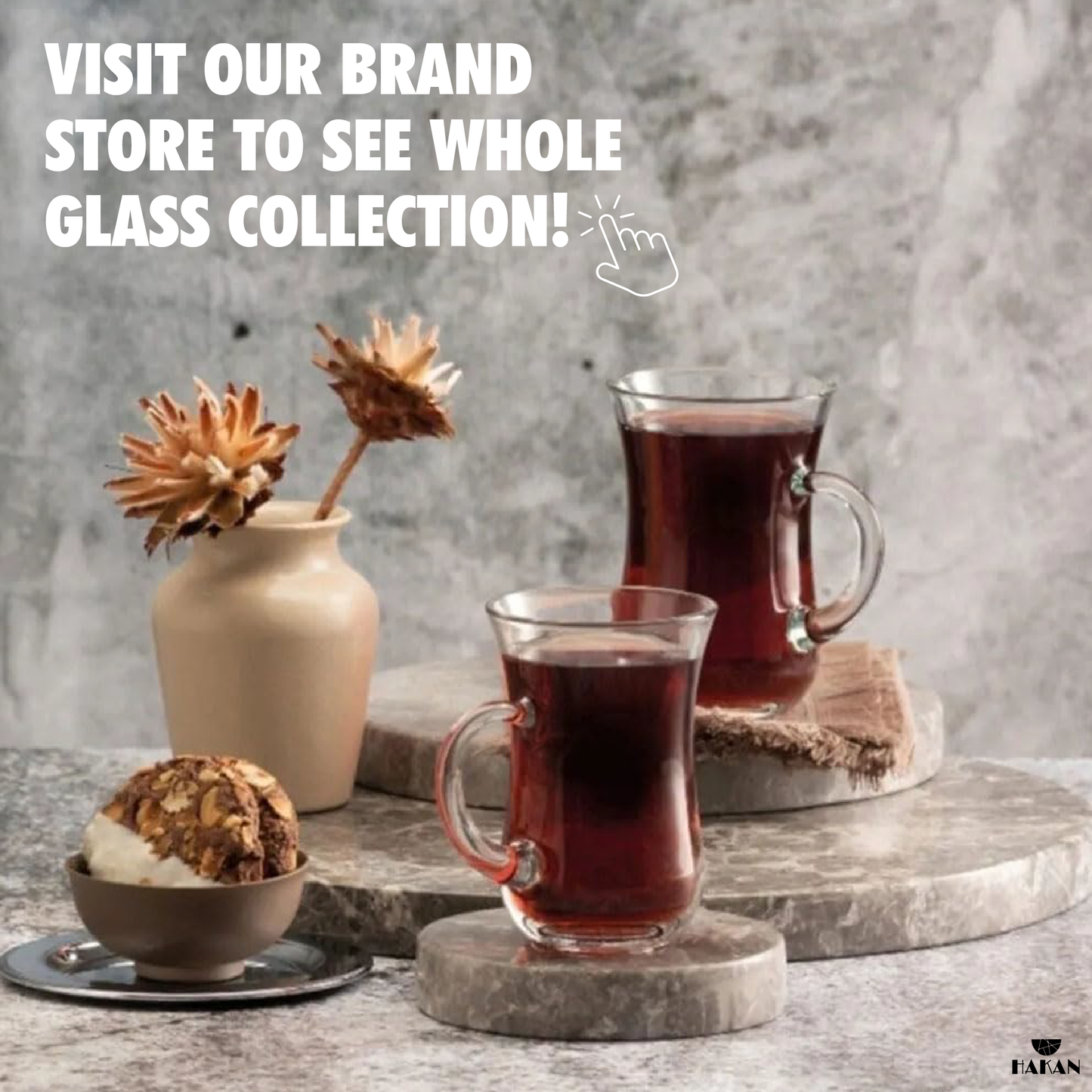 Turkish Tea Cup Set with Handles 6 Piece — Istanbul, 4.9 Oz