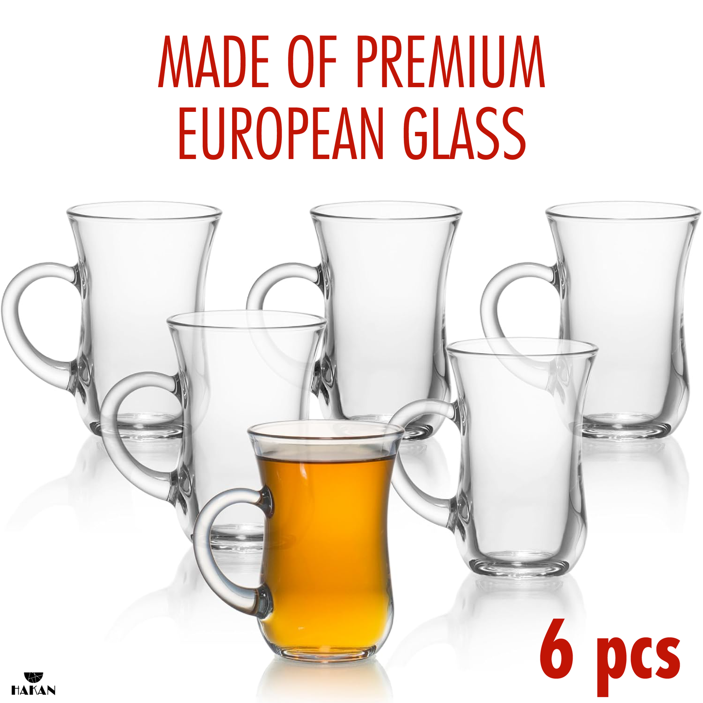 Turkish Tea Cup Set with Handles 6 Piece — Istanbul, 4.9 Oz