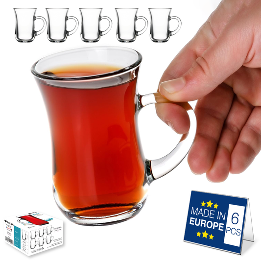 Turkish Tea Cup Set with Handles 6 Piece — Istanbul, 4.9 Oz