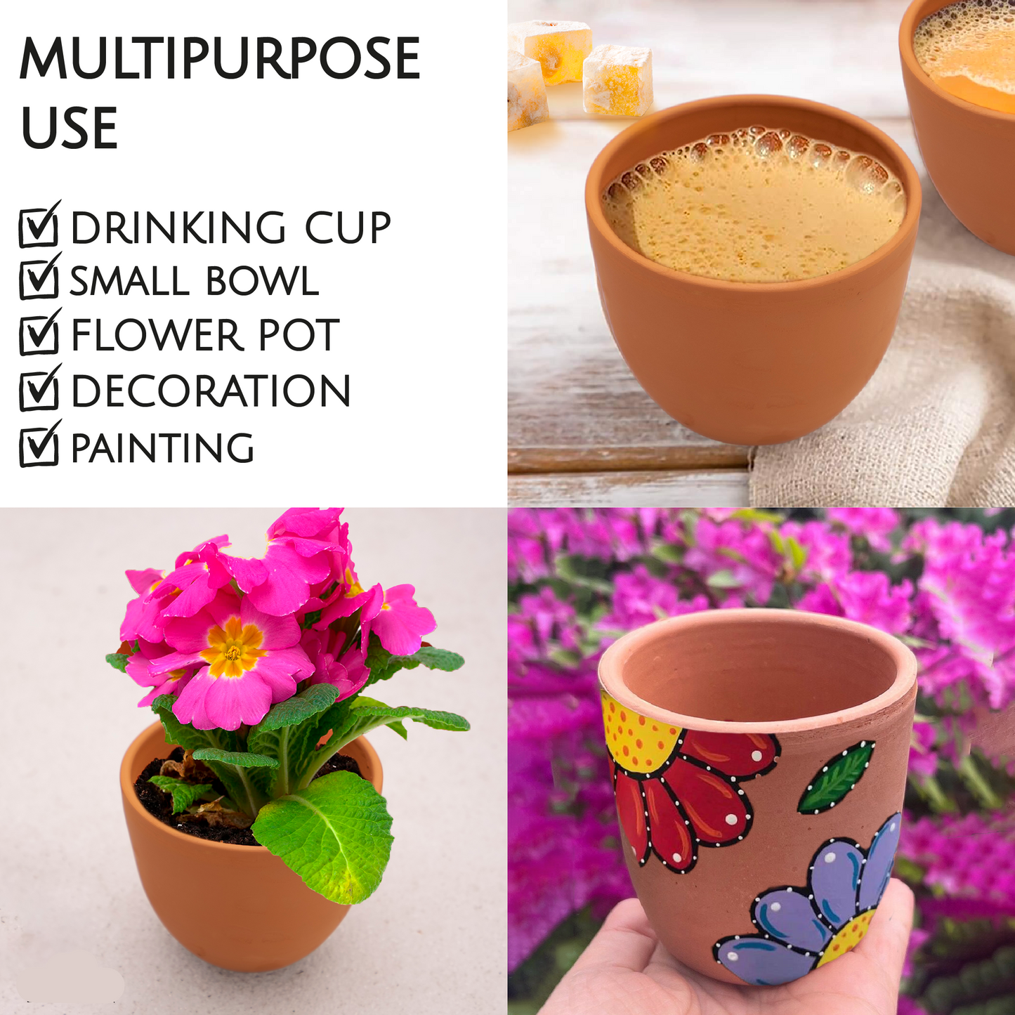 Terracotta Clay Mug Set of 4 — Kapadokya, 16.9 Oz